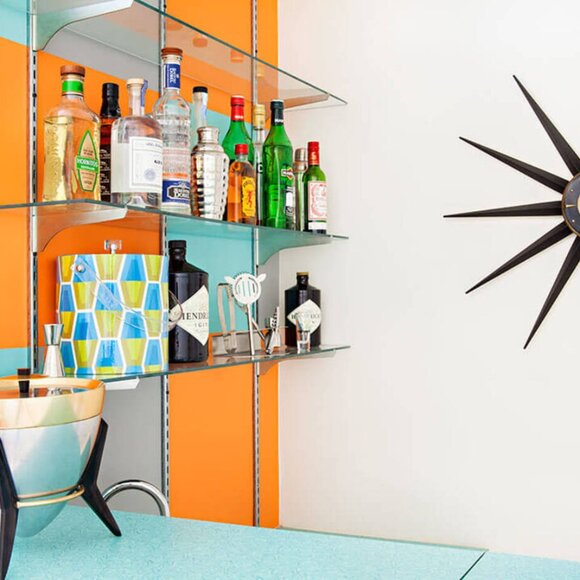 Hazel Atlas Set of 6 Glasses Tumbler White Turquoise 12oz. Highball Fleur-de-Lis - Picture 4 of 16